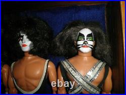 Kiss 12 Figures 4 Vintage Rare Dolls (mego, 1977) (aucoin. 1978)+wood Glass Case