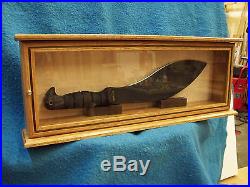 Knife/Sword Display Case Wood & Glass Oak withWalnut Inlay Brass Hardware