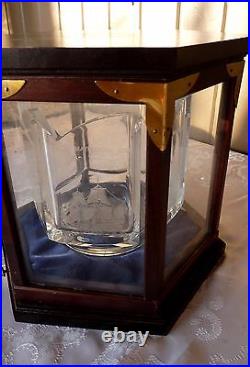 Kosta Boda 1978 etched Historic CRYSTAL SHIPS BOWL Wooden & Glass Display Case