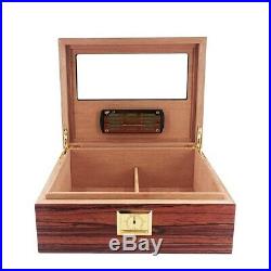 LUBINSKI Solid Cedar Wood Glasses Cigar Humidor Case Box Humidifier Hygrometer