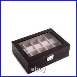 Lacquered Steel Gray Wood 10 Watch Case With Glass Top