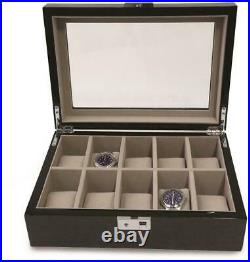 Lacquered Steel Gray Wood with Glass Top 10 Watch Case