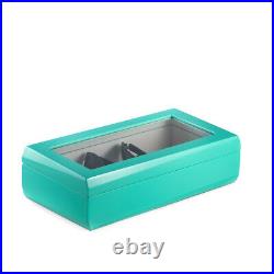 Lacquered Turquoise Wood Multi Eyeglass Case Glass Top 13.5L x 7.15W x 3.75H