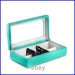 Lacquered Turquoise Wood Multi Eyeglass Case Glass Top 13.5L x 7.15W x 3.75H
