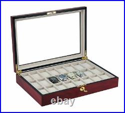 Lacquered Wood Cassette Mahagoni Piano Look Watch Holder Safe 350 For 24 Watches
