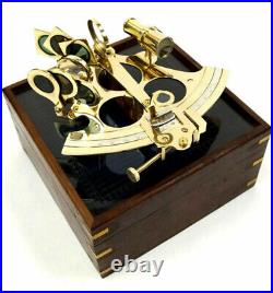 Large Brass Sextant 7.75 with Etched Glass Cover Display Wood Case Nautical Decor