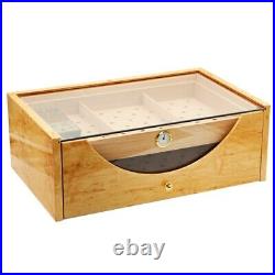 Large Humidor Box Glass Cover Cigar Case Humidifier Hygrometer For 150 COHIBA