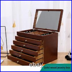Large Jewelry Organizer Wooden Storage Box 6 Layers Case with 5 Drawers
