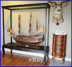 Large Wooden Display Case 65 Cabinet Tall Ship, Yacht, Boat Models No Glass