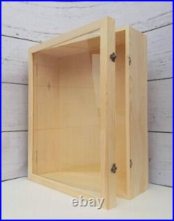 Large extra deep shadow box display case with glass door, wood memory box 20x16