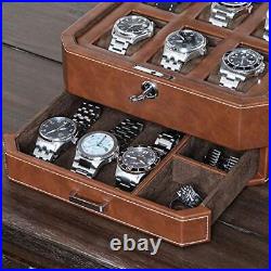 Leather Watch Box For Men Display Case Organizer Microsuede Liner Jewelry Holder