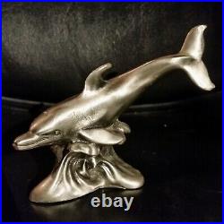 Lenox Assortment of Dolphin Figurines in Glass, Metal, Wood In Display Case
