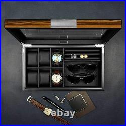 Lifomenz Co Watch Jewelry Box for Men 6 Slot Watch Box6 Watch Case 8 Pair Cuf