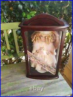 Little Ladies 17' Porcelain Doll in Dark Wood and Glass Case Cabinet