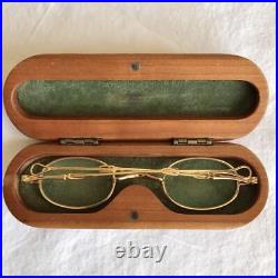 Lunor Eyewear withWood case Mod. I-08 Slide Temple Antique Gold Glasses/