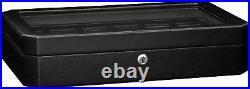 Luxury12 Slot Leather Watch Box Case Display Organizer Holder Black/Grey