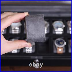 Luxury12 Slot Leather Watch Box Case Display Organizer Holder Black/Grey