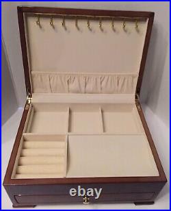 Mahogany Jewelry Box Wood Glass Top Tray One Drawer