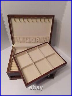 Mahogany Jewelry Box Wood Glass Top Tray One Drawer