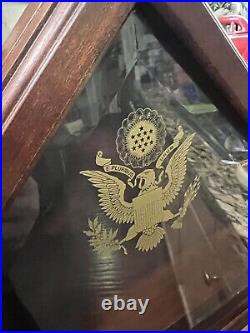 Mahogany Wood Flag Display Frame Beveled Glass Etched Gold Eagle Military USA