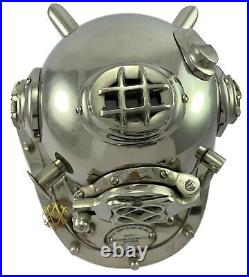 Marine Navy Scuba Diving Chrome Helmet & Nautical Binocular In Leather Case Gift