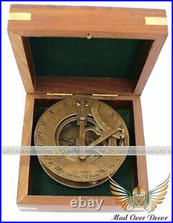Maritime West London Brass Sundial Compass With Wood Box Sundial 5 Unit