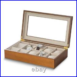 Matte Cherry Wood Finish 6-Wrist and 4-Pocket Watch Case withGlass Top