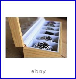 Men Wrist Watch Display Case Collectors Wood Box Storage Holder Glass Top Retail