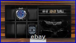 Men's Jewelry Box 6 Watch Case 8 Pair Cufflinks & Sunglasses with Real Glass Top