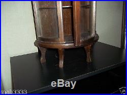 Miniature Curio Cabinet Curved Glass Mahogany Color Wood table or wall Case