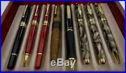 Montefiore Pens Lot Of 8 Pens With Nice Wood / Glass Display Case
