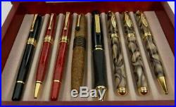 Montefiore Pens Lot Of 8 Pens With Nice Wood / Glass Display Case