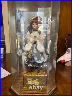 Movement of doll in glass octagon case with wood base