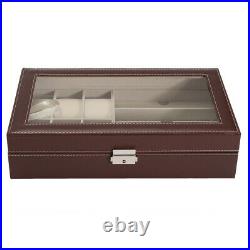 Multi-grid Wood Leather Sun Glasses Watches Jewelry Box Storage Display Case