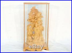 Natural Wood Cypress Dragon On The Sound Image With Glass Case Carving