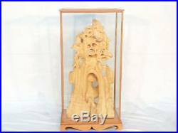 Natural Wood Cypress Dragon On The Sound Image With Glass Case Carving