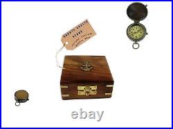 Nautical Brass Compass With Antique Black Finish, Flat Pocket Compass With Box
