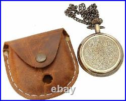 Nautical Brass Pocket Watch Antique Marine Leather Case 10 PIECES