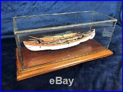 New Bedford Whale Boat Wood Model In Leaded Glass Case Handmade