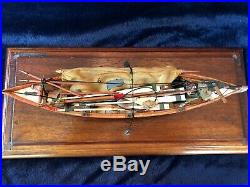 New Bedford Whale Boat Wood Model In Leaded Glass Case Handmade