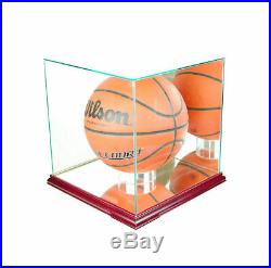 New Glass Full Size Basketball Display Case With Cherry Wood And Mirror Back