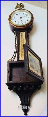 New Haven Miniature Banjo Wall Clock wood case with 2 painted glass-working