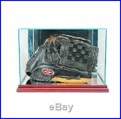 New Real Glass Baseball Glove Display Case With Cherry Wood And Mirror Bac