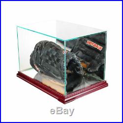 New Real Glass Baseball Glove Display Case With Cherry Wood And Mirror Bac