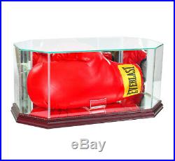 New Real Glass Boxing Glove Display Case With Cherry Wood And Mirror Back
