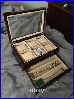 Nice Drexel Heritage 6 watch bracelet jewelry display case box wood wooden glass