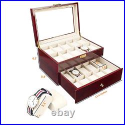 Nisorpa Wooden Watch Box 3 Luxury 20 Slots Glass Top Wood Watches Display Case