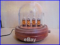 Nixie Clock IN14 Tubes Glass Dome and Wood Case Monjibox