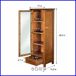 Oak Finish Floor Cabinet Curio Case Display Storage Shelf Glass Doors Elegant