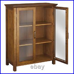 Oak Floor Cabinet Case Display Storage Shelf Box 2 Glass Doors Elegant New
